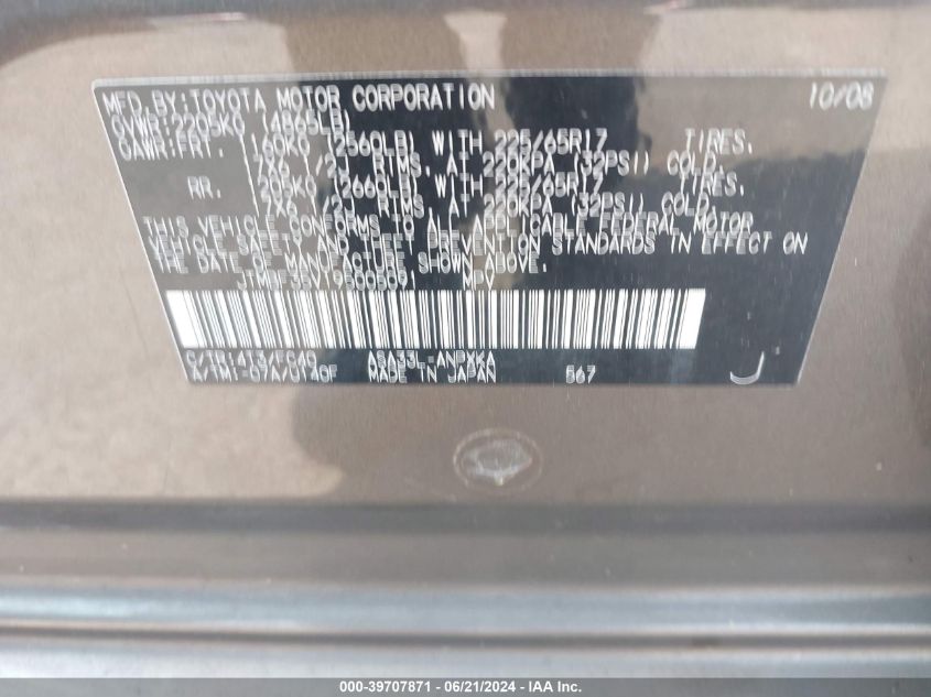 2009 Toyota Rav4 VIN: JTMBF35V195005091 Lot: 39707871