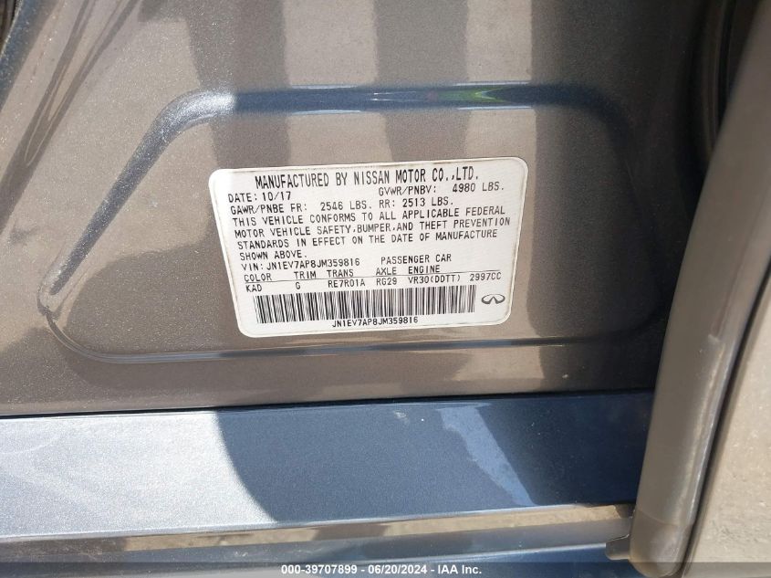 2018 Infiniti Q50 3.0T Luxe VIN: JN1EV7AP8JM359816 Lot: 39707899