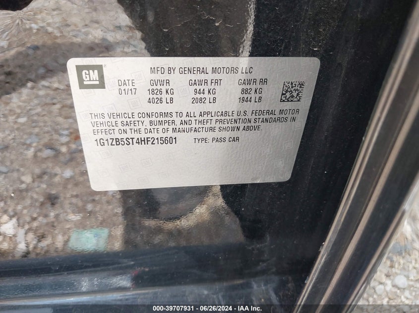 2017 Chevrolet Malibu Ls VIN: 1G1ZB5ST4HF215601 Lot: 39707931