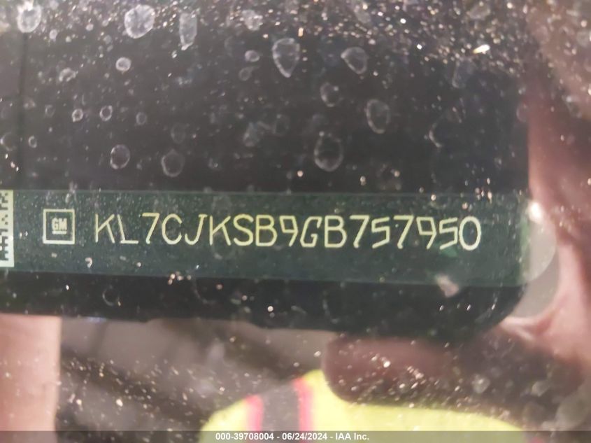 2016 Chevrolet Trax 1Ls VIN: KL7CJKSB9GB757950 Lot: 39708004