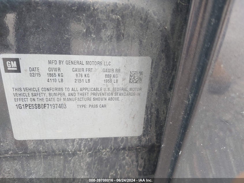 2015 CHEVROLET CRUZE LT - 1G1PE5SB0F7197403