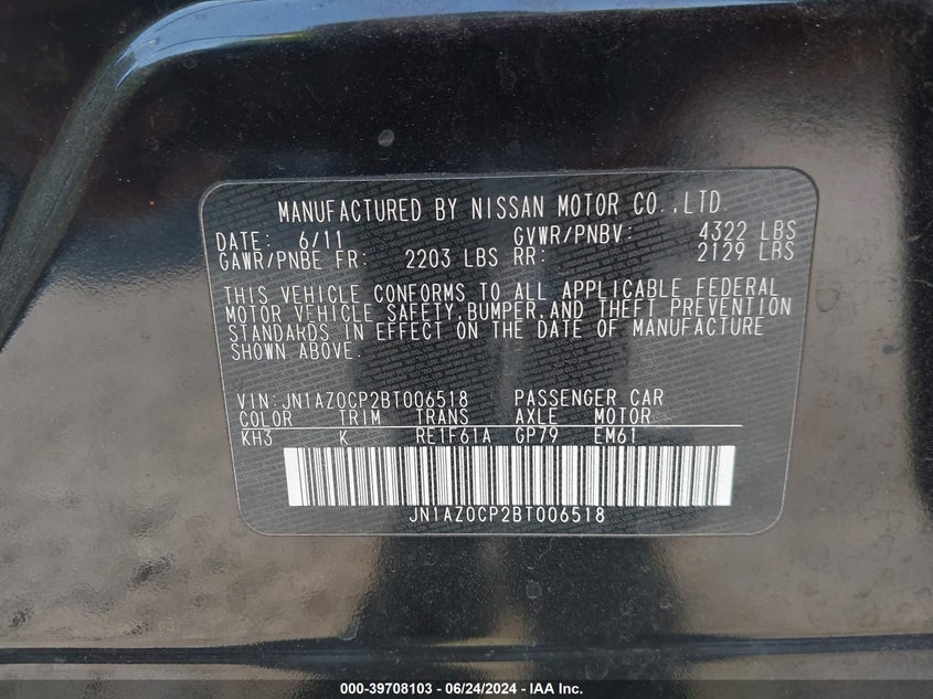 2011 Nissan Leaf Sl VIN: JN1AZ0CP2BT006518 Lot: 39708103