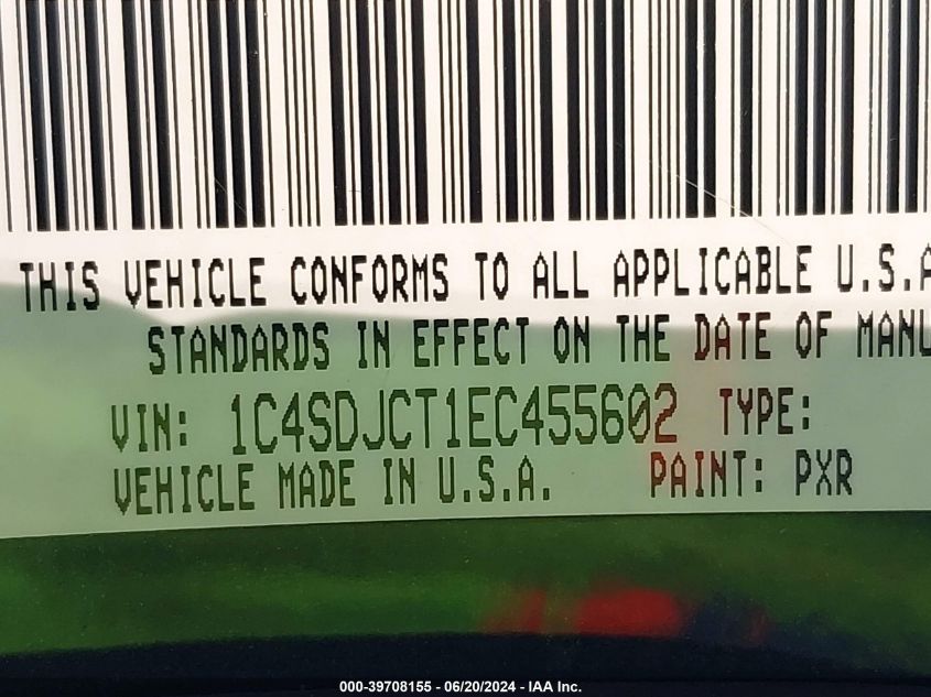 2014 Dodge Durango R/T VIN: 1C4SDJCT1EC455602 Lot: 39708155
