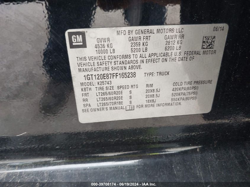 2015 GMC Sierra 2500Hd Denali VIN: 1GT120E87FF165238 Lot: 39708174