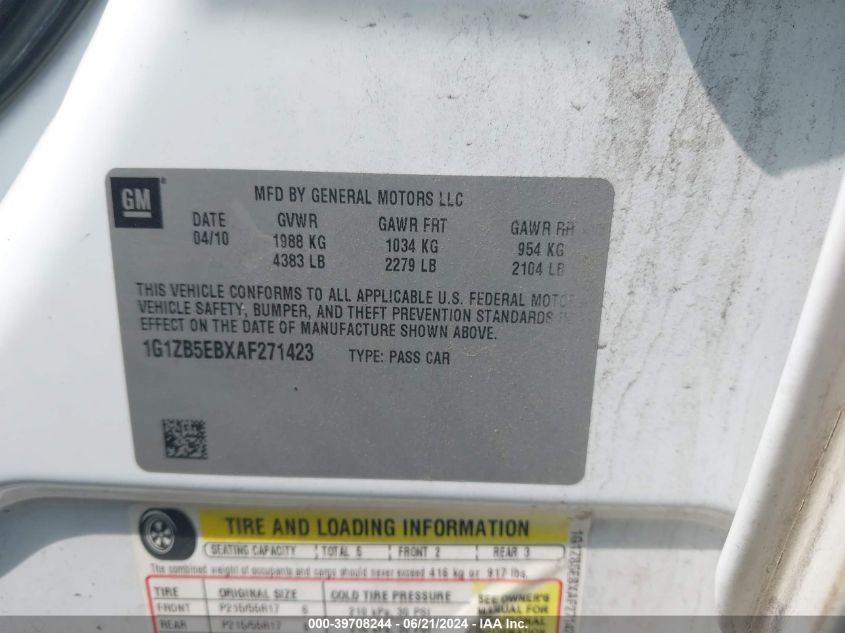 2010 Chevrolet Malibu Ls VIN: 1G1ZB5EBXAF271423 Lot: 39708244