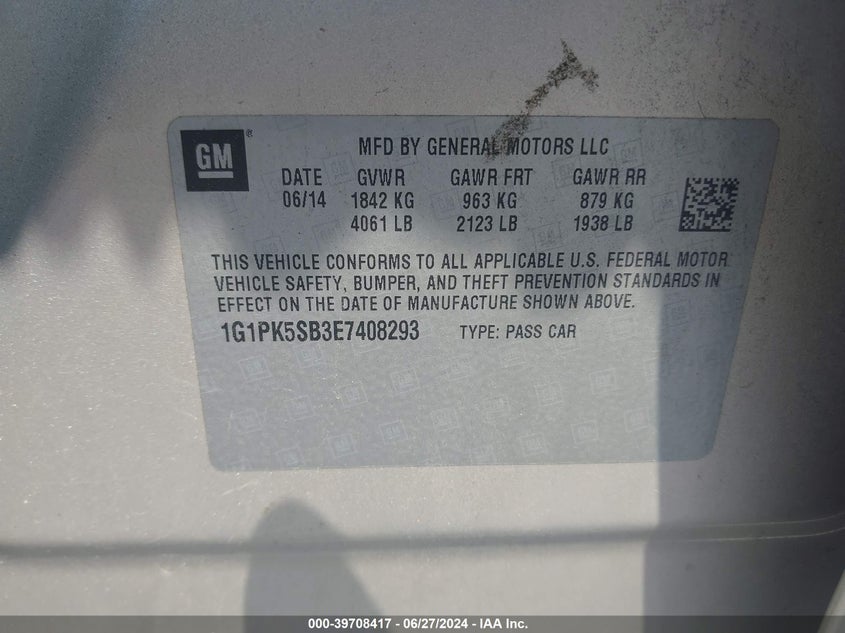 2014 CHEVROLET CRUZE LT - 1G1PK5SB3E7408293