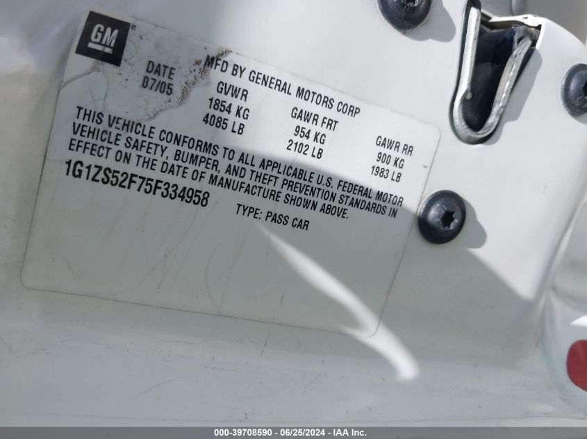 2005 Chevrolet Malibu VIN: 1G1ZS52F75F334958 Lot: 39708590