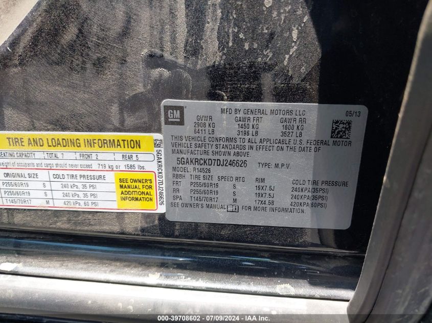 2013 Buick Enclave Leather VIN: 5GAKRCKD7DJ246626 Lot: 39708602