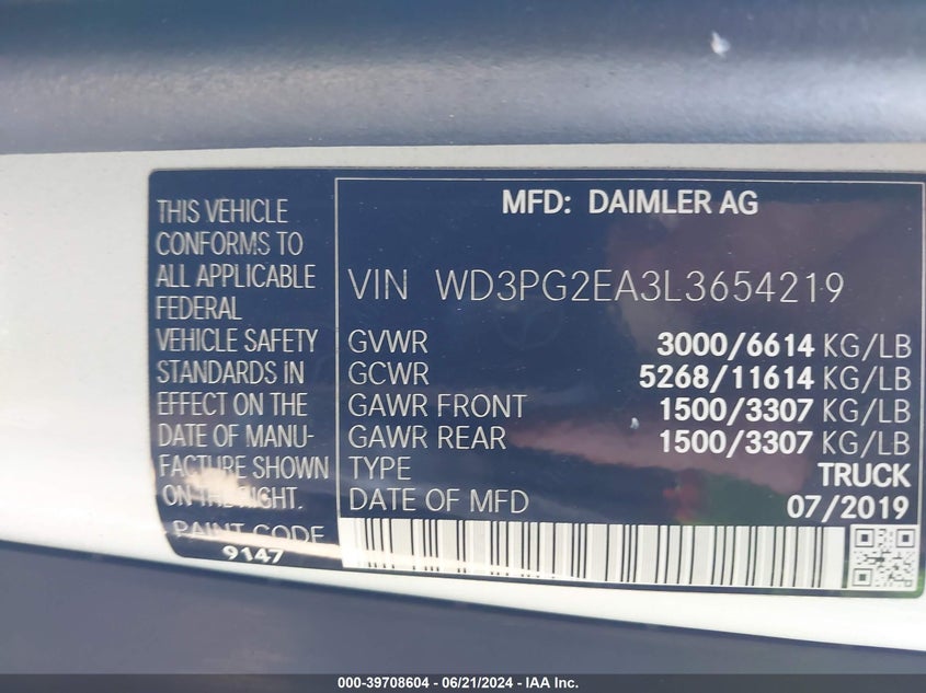 2020 MERCEDES-BENZ METRIS - WD3PG2EA3L3654219