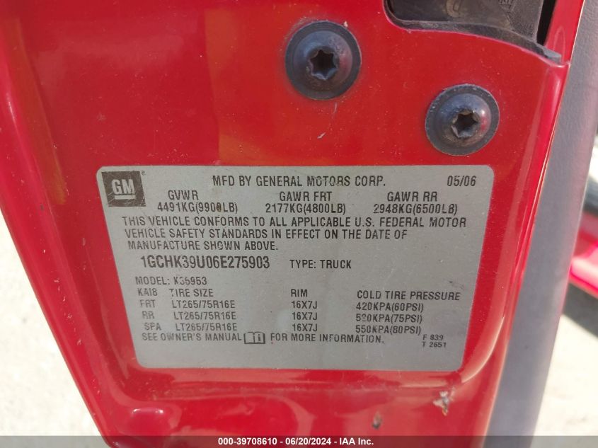 2006 Chevrolet Silverado 3500 Work Truck VIN: 1GCHK39U06E275903 Lot: 39708610