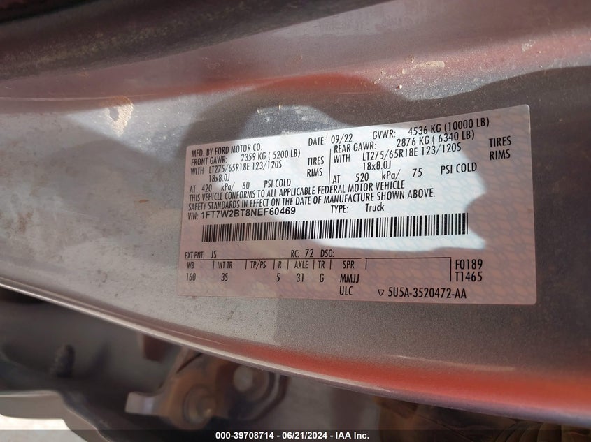 2019 Ford F-250 Xl VIN: 1FD7W2BT0KEF53118 Lot: 39708714