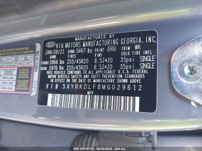 2021 KIA SORENTO SX/SXP - 5XYRKDLF8MG029612