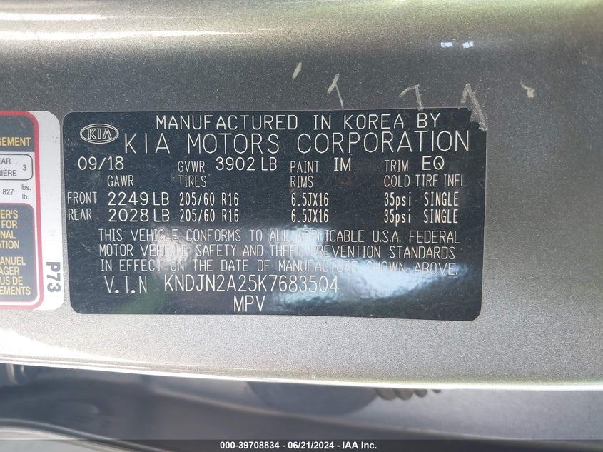 2019 Kia Soul VIN: KNDJN2A25K7683504 Lot: 39708834