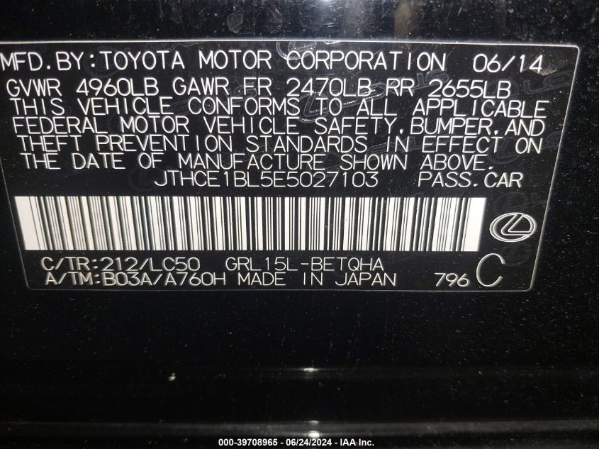 JTHCE1BL5E5027103 2014 Lexus Gs 350