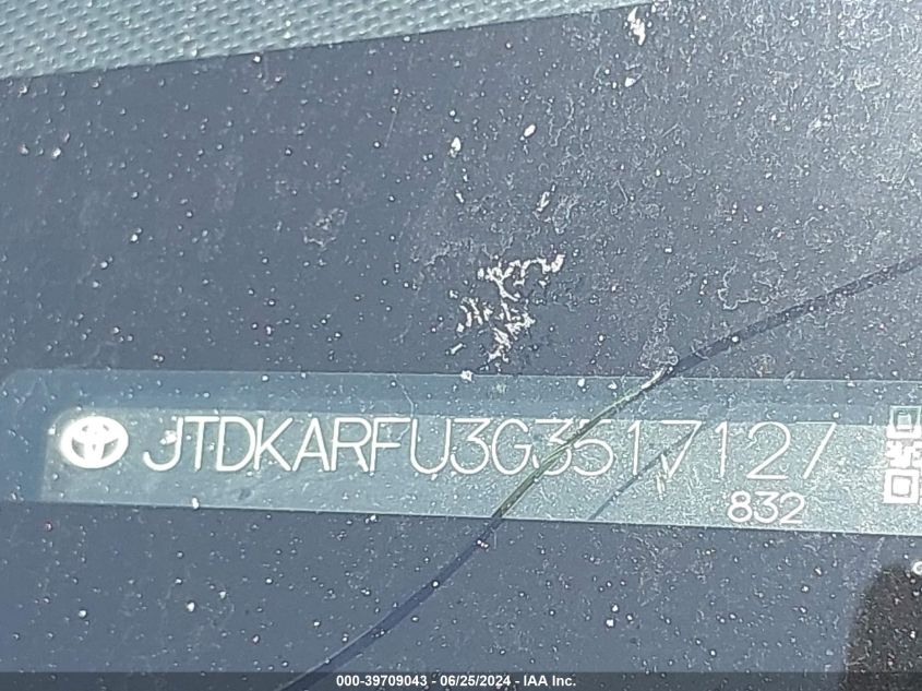 2016 Toyota Prius Three Touring VIN: JTDKARFU3G3517127 Lot: 39709043