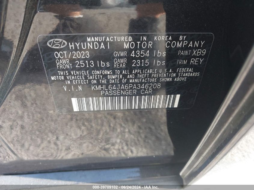 2023 Hyundai Sonata Sel VIN: KMHL64JA6PA346208 Lot: 39709102