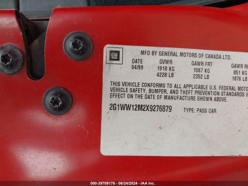 1999 Chevrolet Monte Carlo Ls VIN: 2G1WW12M2X9276879 Lot: 39709176