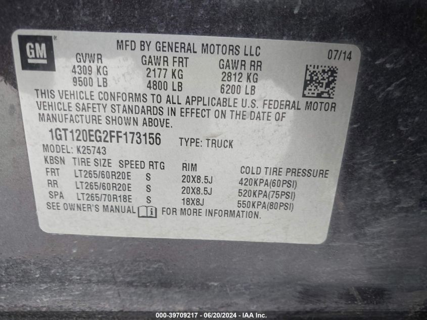 2015 GMC Sierra 2500Hd Denali VIN: 1GT120EG2FF173156 Lot: 39709217