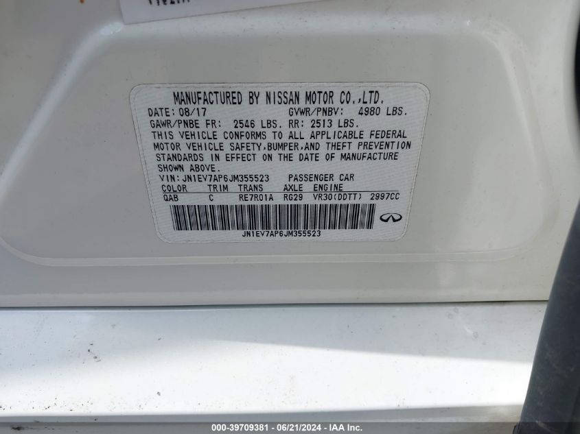 2018 Infiniti Q50 Luxe/Sport VIN: JN1EV7AP6JM355523 Lot: 39709381