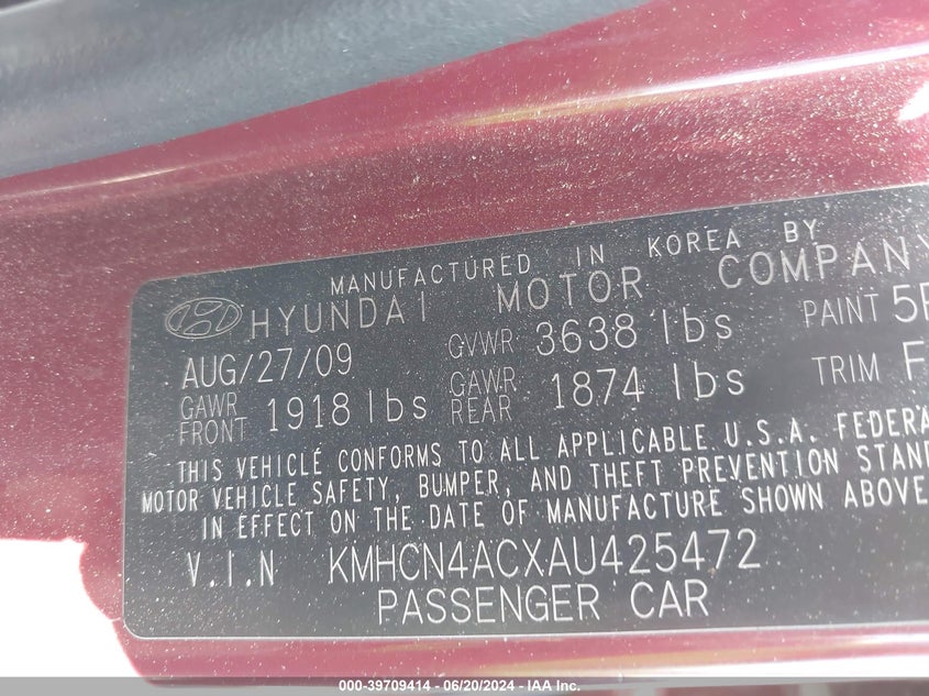 2010 Hyundai Accent Gls VIN: KMHCN4ACXAU425472 Lot: 39709414