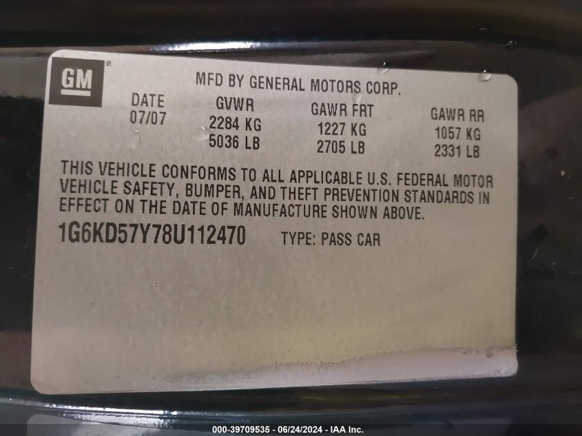 2008 Cadillac Dts 1Sc VIN: 1G6KD57Y78U112470 Lot: 39709535