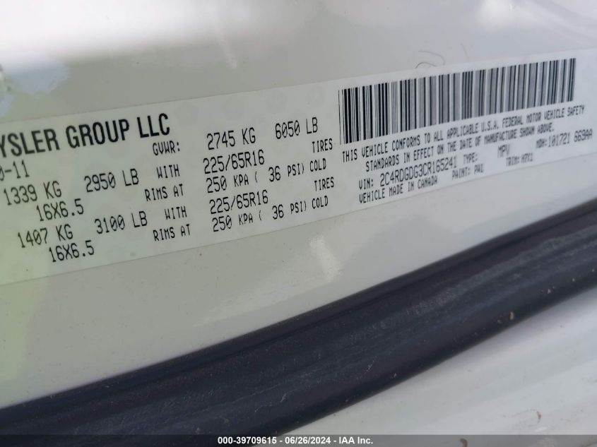 2012 Dodge Grand Caravan Crew VIN: 2C4RDGDG3CR165241 Lot: 39709615