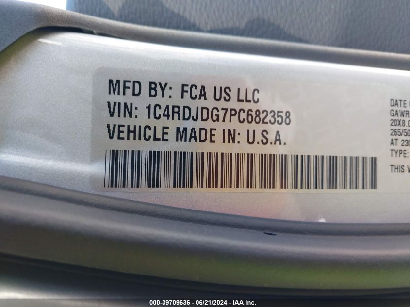 2023 Dodge Durango Gt Awd VIN: 1C4RDJDG7PC682358 Lot: 39709636