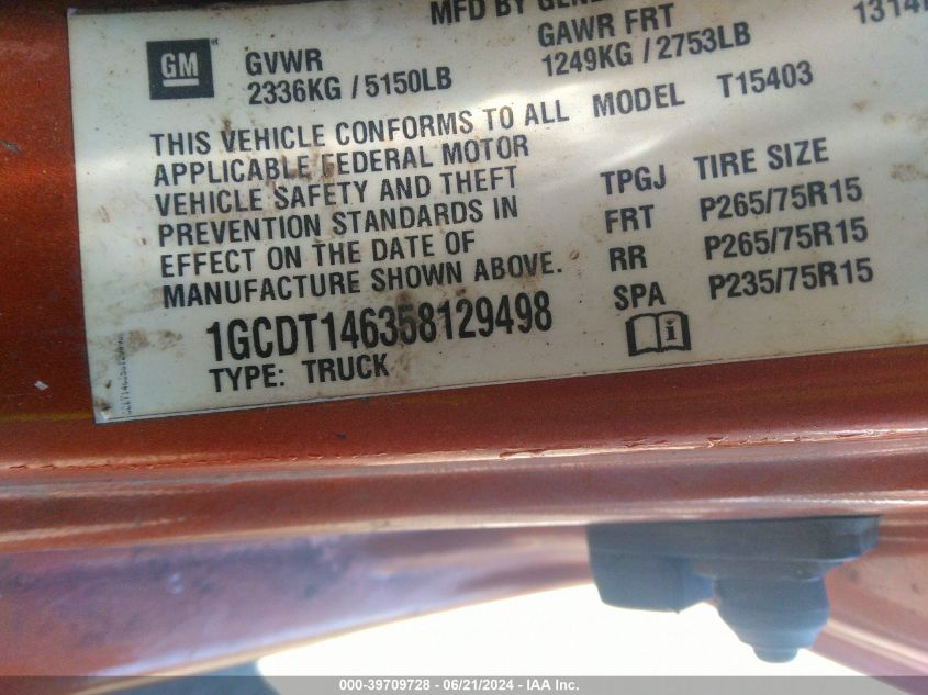 2005 Chevrolet Colorado Ls VIN: 1GCDT146358129498 Lot: 39709728