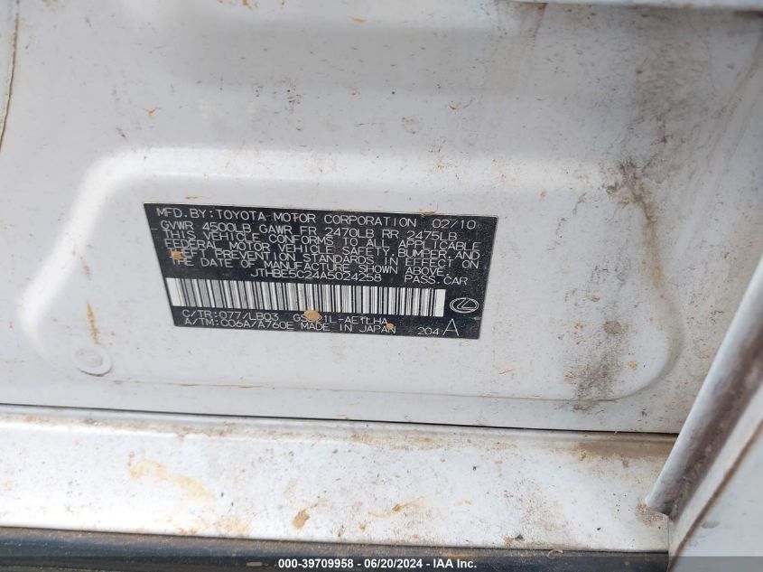 2010 Lexus Is 350 VIN: JTHBE5C24A5024258 Lot: 39709958