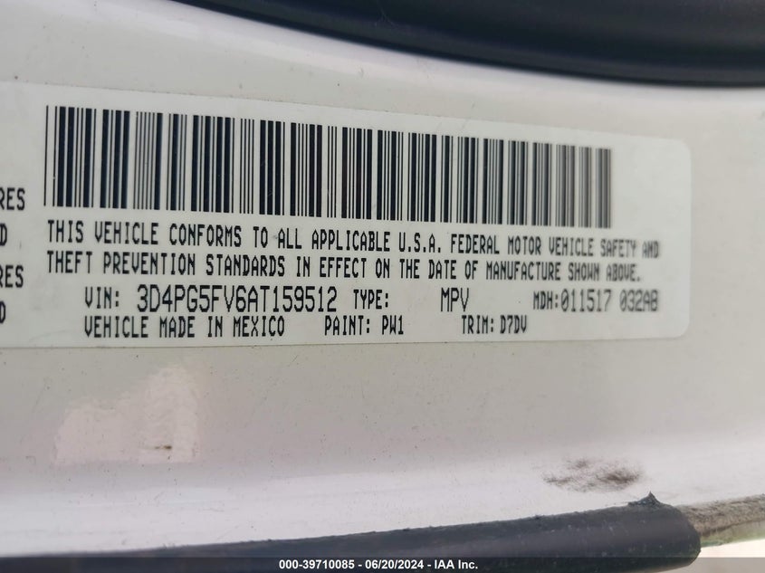 2010 Dodge Journey Sxt VIN: 3D4PG5FV6AT159512 Lot: 39710085