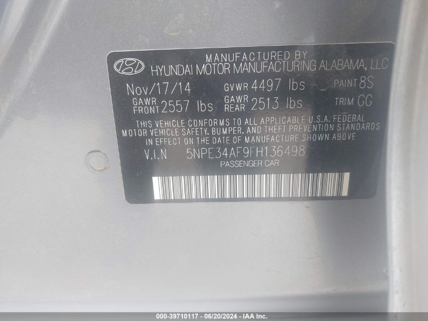 2015 Hyundai Sonata Sport VIN: 5NPE34AF9FH136498 Lot: 39710117