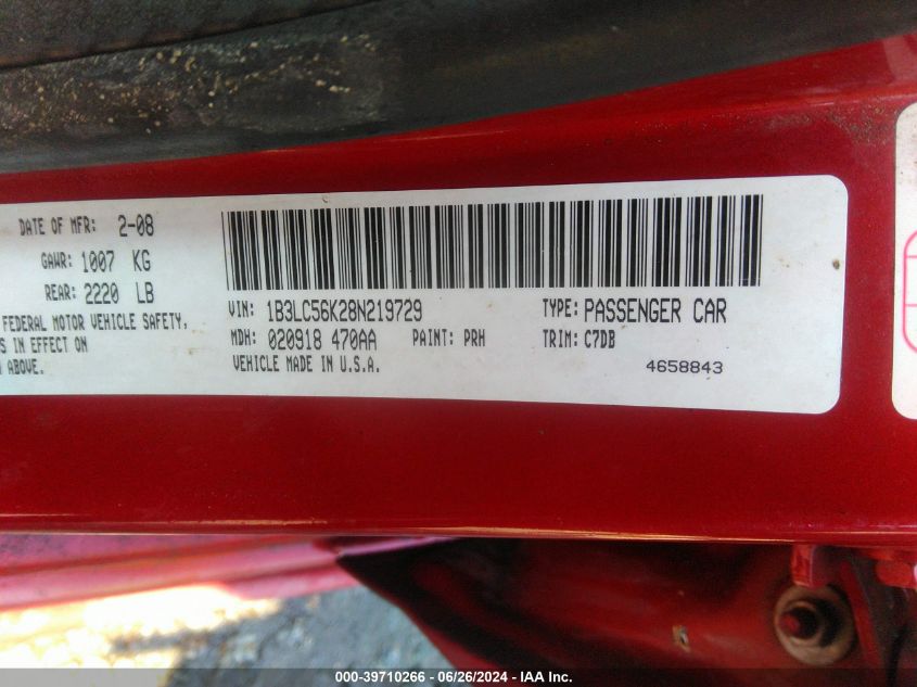 2008 Dodge Avenger Sxt VIN: 1B3LC56K28N219729 Lot: 39710266