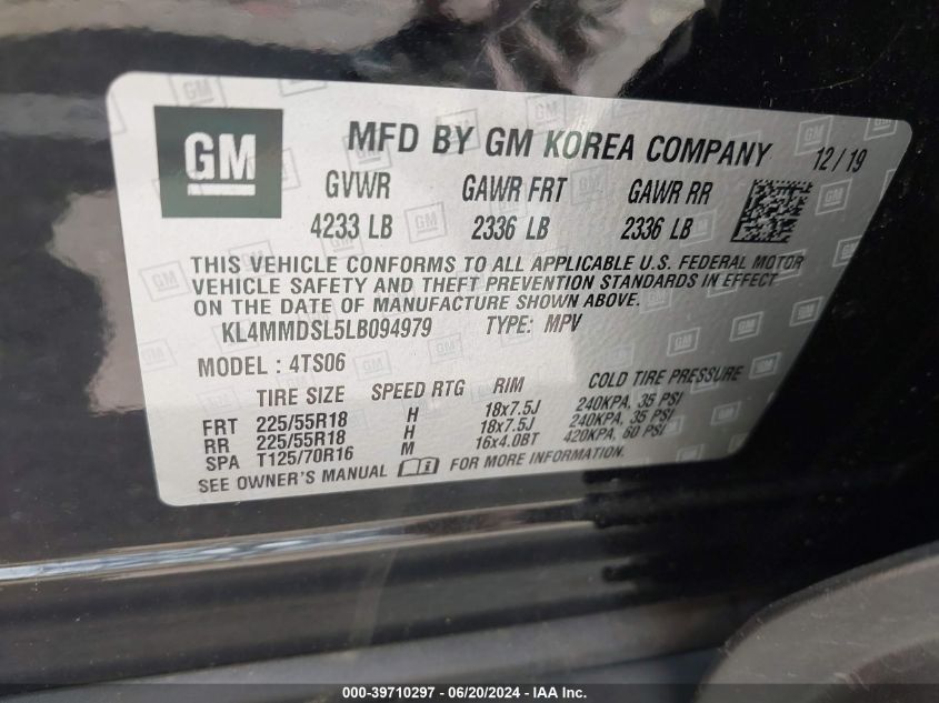 2020 Buick Encore Gx Fwd Select VIN: KL4MMDSL5LB094979 Lot: 39710297