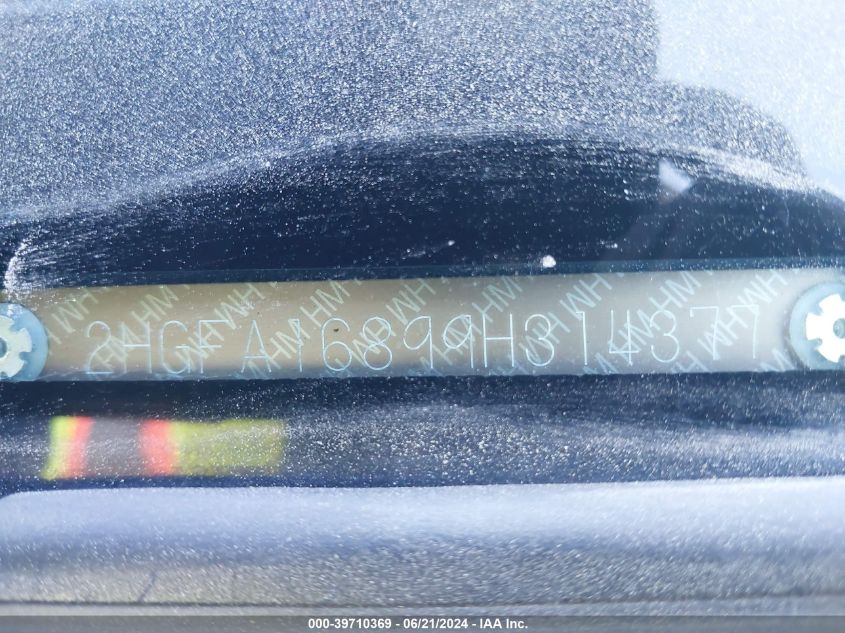 2009 Honda Civic Sdn Ex VIN: 2HGFA16899H314377 Lot: 39710369