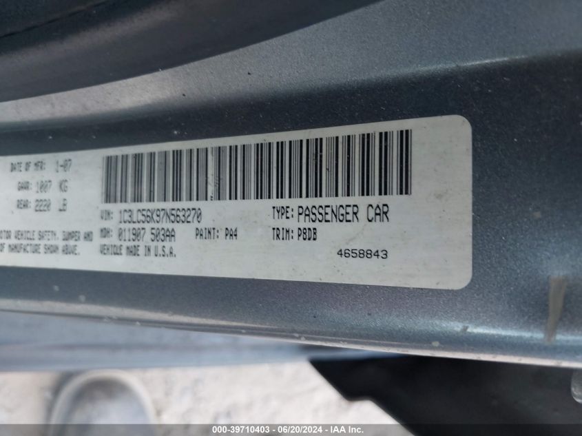 2007 Chrysler Sebring Touring VIN: 1C3LC56K97N563270 Lot: 39710403