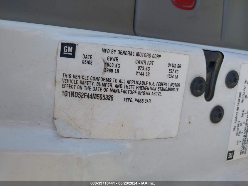 2004 Chevrolet Classic VIN: 1G1ND52F44M505328 Lot: 39710441