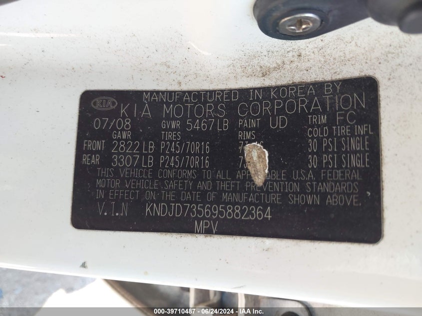 2009 Kia Sorento Lx VIN: KNDJD735695882364 Lot: 39710487
