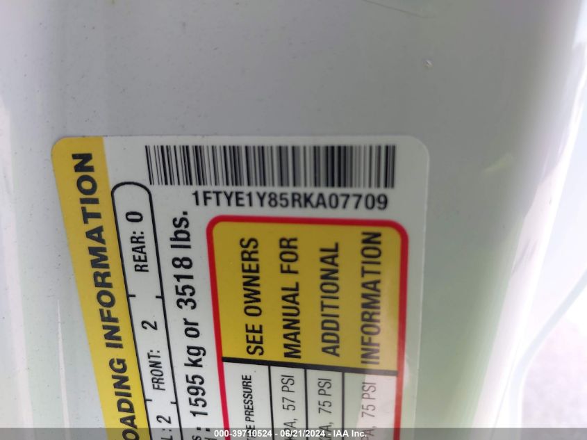 2024 Ford Transit-150 VIN: 1FTYE1Y85RKA07709 Lot: 39710524