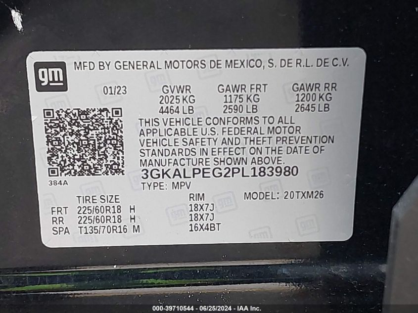 2023 GMC Terrain Slt VIN: 3GKALPEG2PL183980 Lot: 39710544