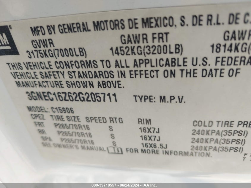 2002 Chevrolet Suburban 1500 Lt VIN: 3GNEC16Z62G205711 Lot: 39710557