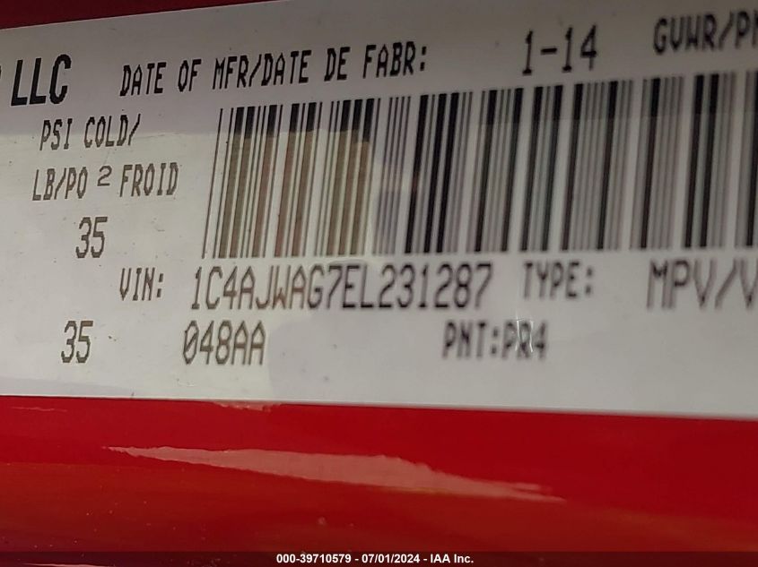 2014 Jeep Wrangler Sport VIN: 1C4AJWAG7EL231287 Lot: 39710579