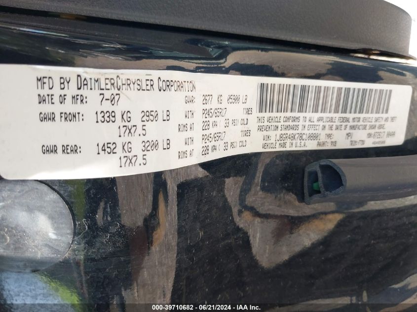 2008 Jeep Grand Cherokee Laredo VIN: 1J8GR48K78C108801 Lot: 39710682