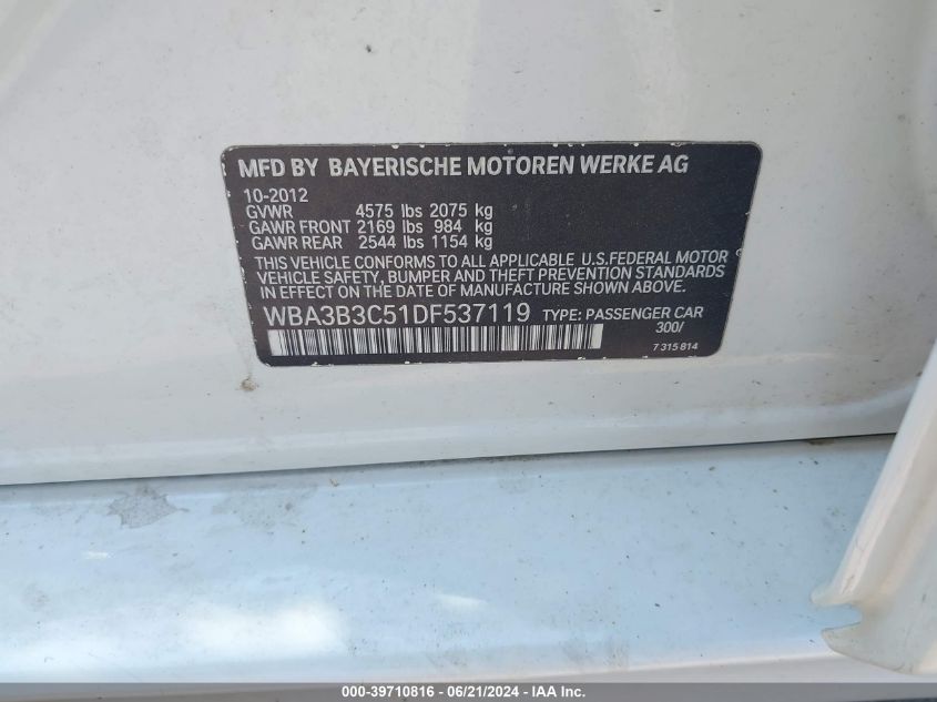 2013 BMW 328 Xi VIN: WBA3B3C51DF537119 Lot: 39710816