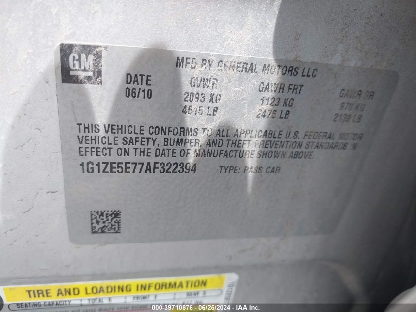 2010 Chevrolet Malibu Ltz VIN: 1G1ZE5E77AF322394 Lot: 39710876