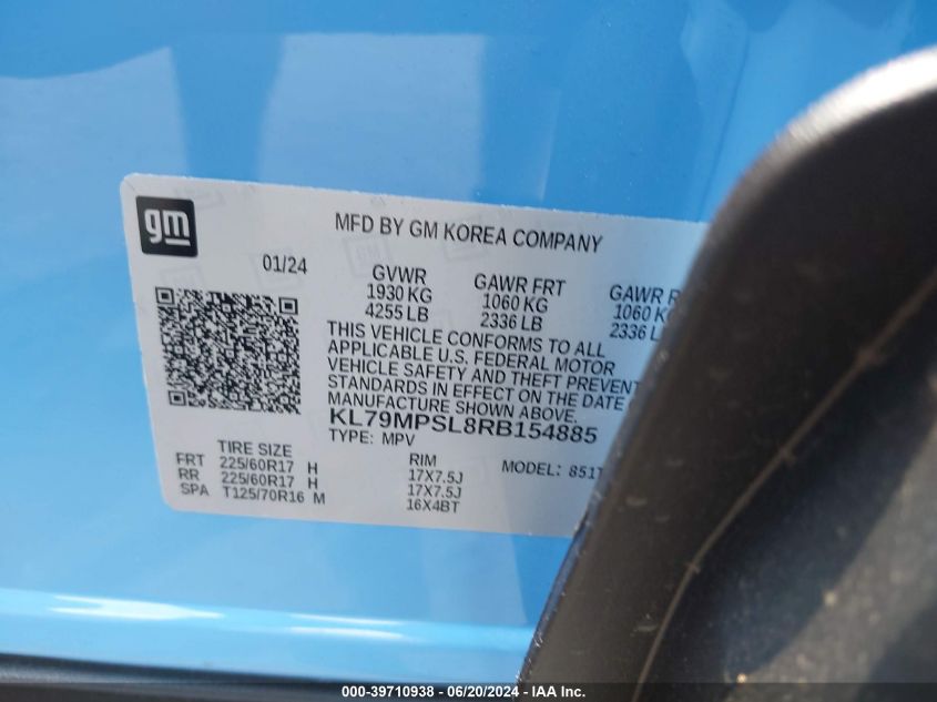 2024 Chevrolet Trailblazer Fwd Lt VIN: KL79MPSL8RB154885 Lot: 39710938