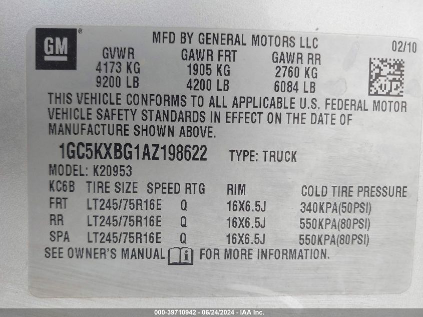 2010 Chevrolet Silverado 2500Hd Lt VIN: 1GC5KXBG1AZ198622 Lot: 39710942