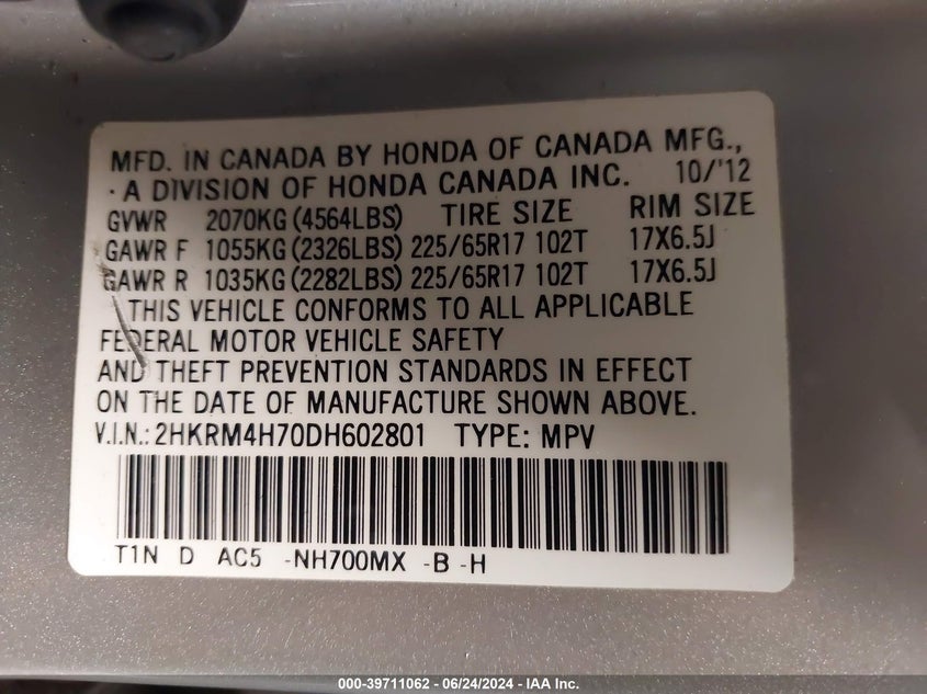 2013 HONDA CR-V EX-L - 2HKRM4H70DH602801