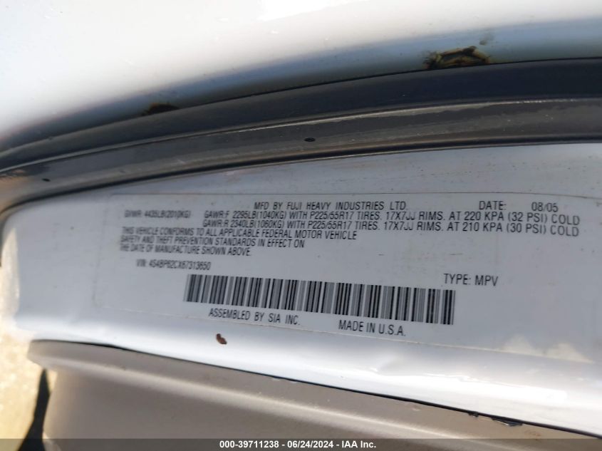 2006 Subaru Outback 2.5I Limited VIN: 4S4BP62CX67313650 Lot: 39711238