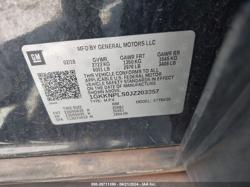 2018 GMC Acadia Denali VIN: 1GKKNPLS0JZ203357 Lot: 39711390