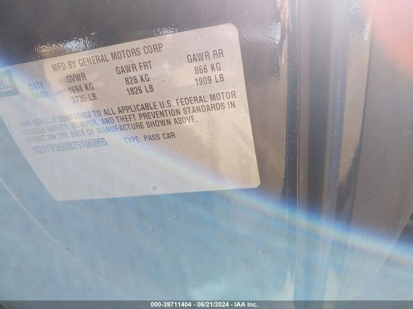 2007 Chevrolet Corvette VIN: 1G1YY26U875106865 Lot: 39711404